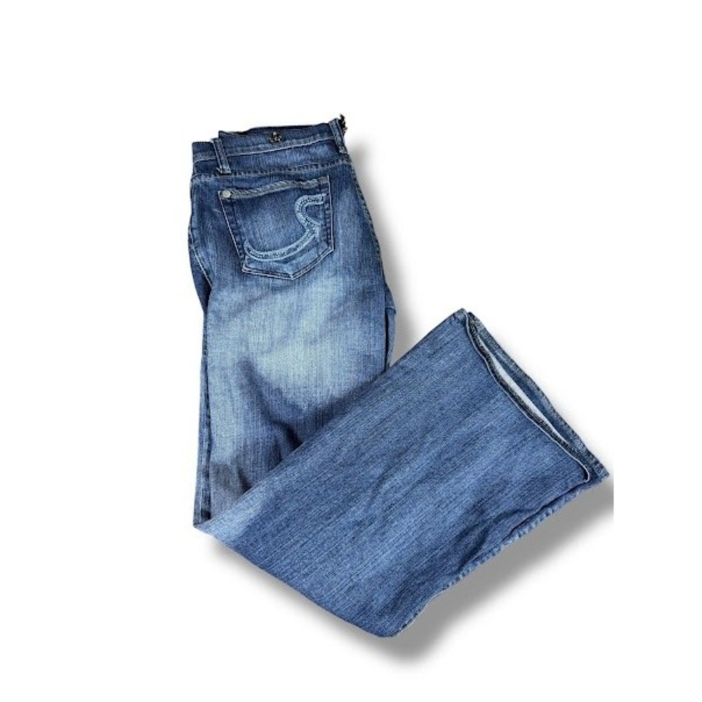 Rock & Republic Jeans Womens 31 Blue Denim Flare Bootcut Mid Rise Y2K bling